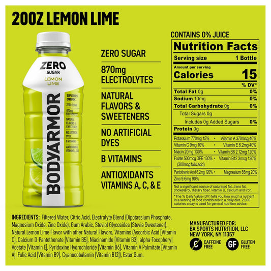 BODYARMOR_ZERO_Sugar_Lemon_Lime,_Sugar_Free_Sports_Drink_-_Low-Calorie_Hydration_-_Natural_Flavors_with_Potassium_Packed_Electrolytes,_Antioxidants,_and_B-vitamins,_20_fl_oz_(pack_of_6)