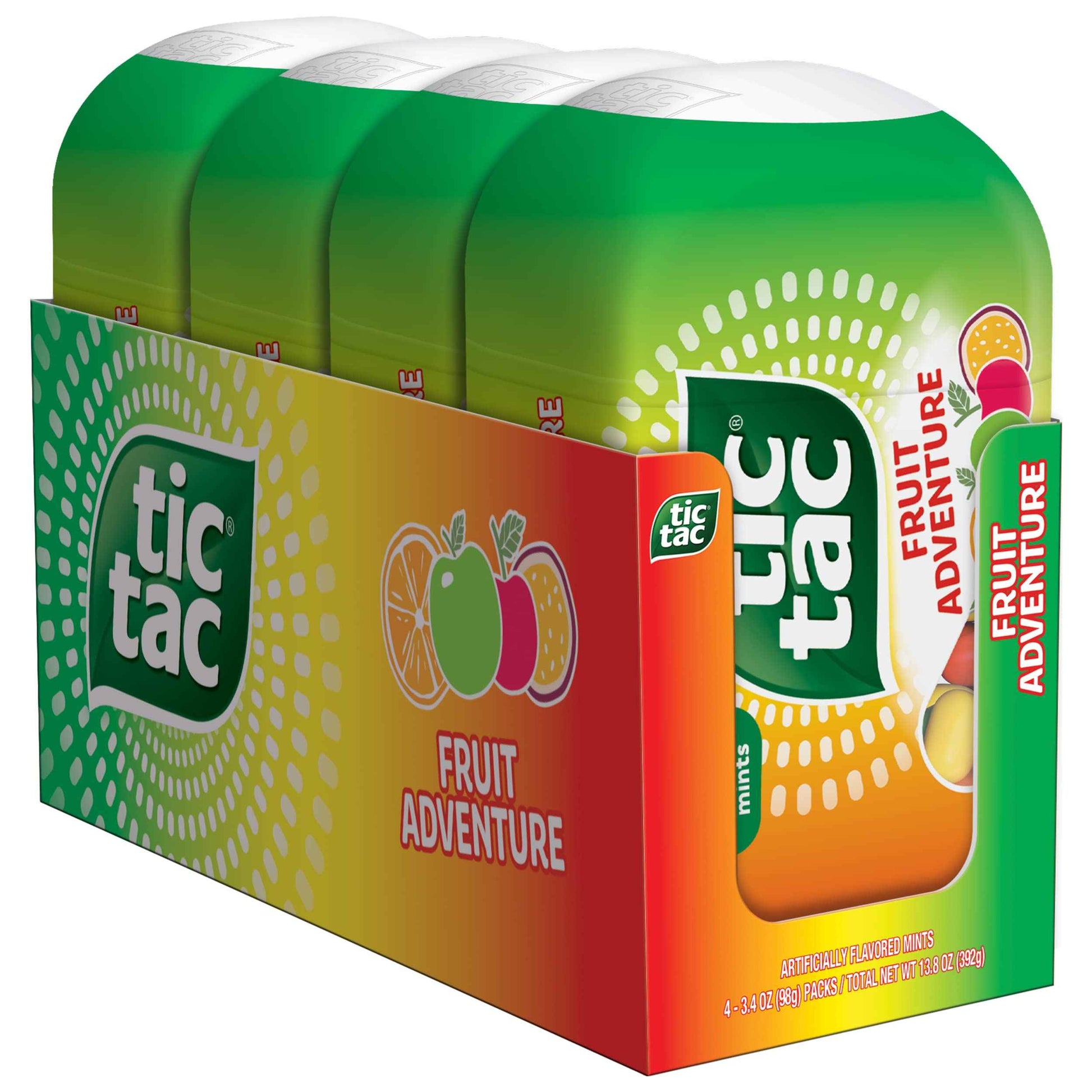 Tic Tac Fruit Adventure, On-the-Go Pocket-Sized Mints, 200 pieces, 4 Bottle Packs, 3.4 oz Each