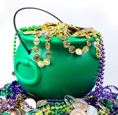 GIFTEXPRESS_8"_Green_Cauldron_Kettle_for_St_Patrick_Day,_Mardi_Gras,_Halloween,_Pot_of_Gold_Pot,_Lucky_Leprechaun_Kettle,_Plastic_Cauldron