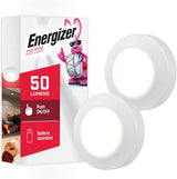 Energizer LED Puck Lights, Battery Operated, Push Light, Wireless Lights, 50 Lumens, Tap Light, Stick On Lights, White, Perfect for Under Cabinet, Closets, Pantry, and More,