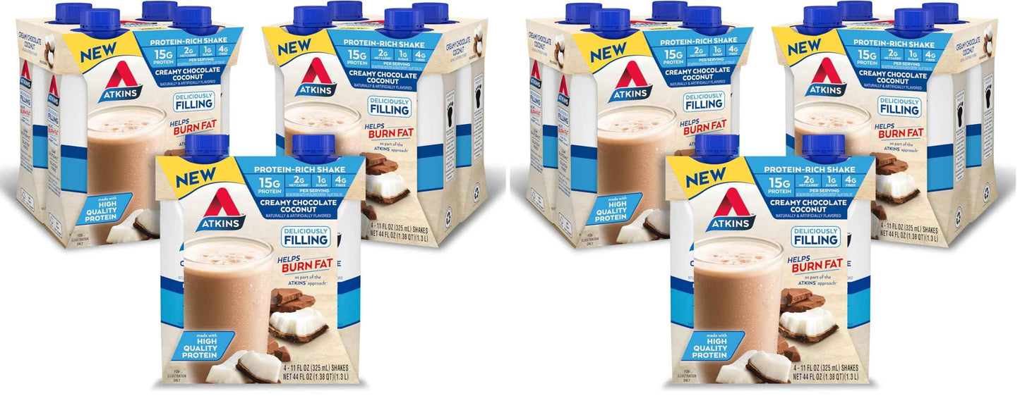 Atkins Creamy Chocolate Coconut Protein Shake, 15g Protein, 2g Net Carbs, 1g Sugar, Keto Friendly