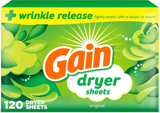Gain dryer sheets Plus Wrinkle Release, Original Scent, Fights static with a touch of scent, laundry sheets