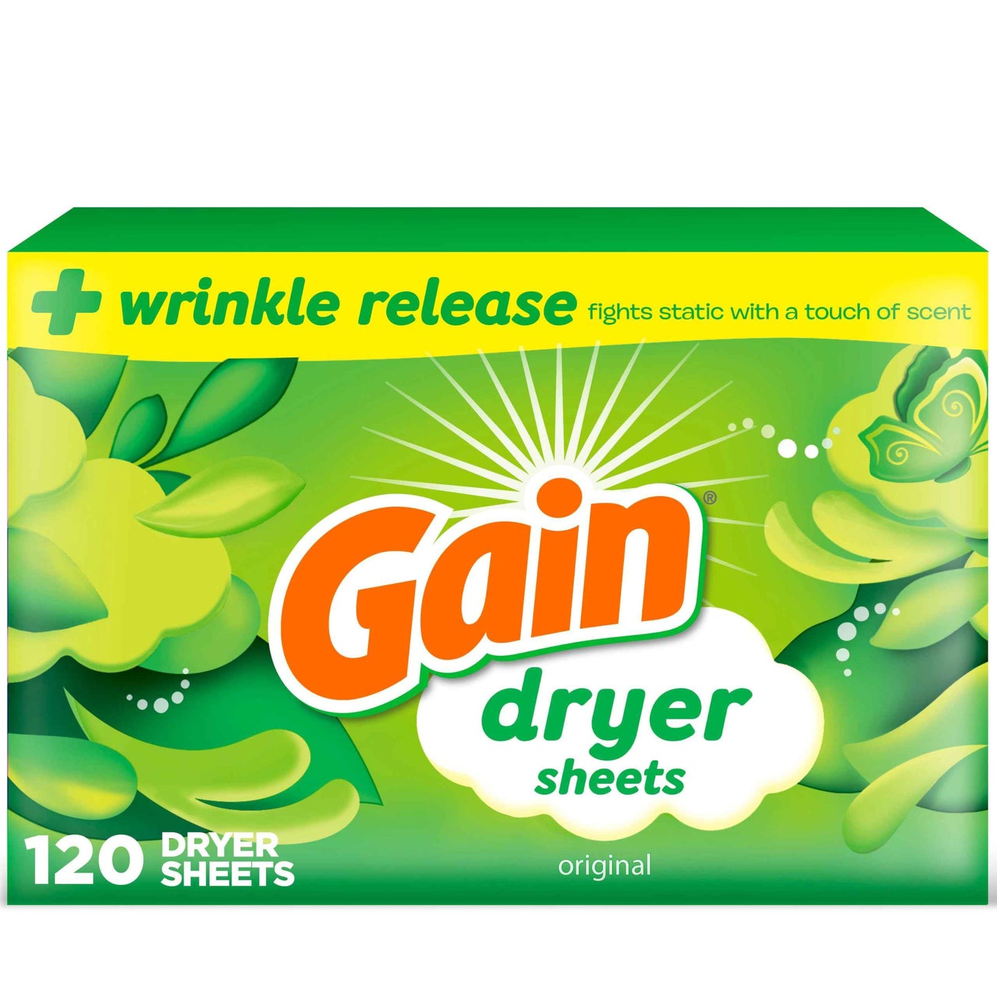 Gain dryer sheets Plus Wrinkle Release, Original Scent, Fights static with a touch of scent, laundry sheets