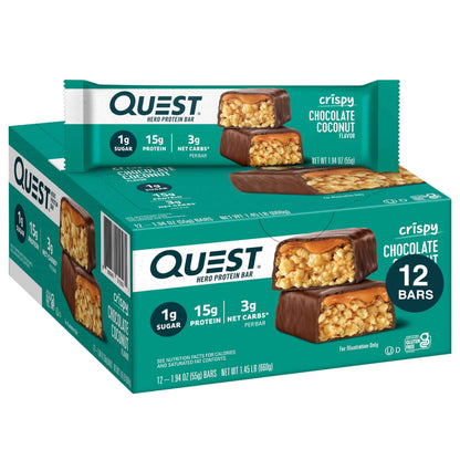 Quest Nutrition Crispy Cookies & Cream Hero Protein Bar, 18g Protein, 1g Sugar, 3g Net Carb, Gluten Free, Protein Snack, Keto Friendly, 12 Count