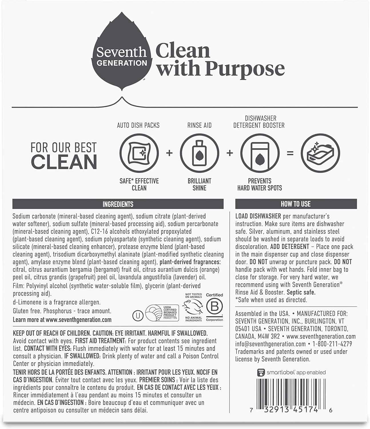 Seventh Generation Power Plus Dishwasher Detergent Packs Fresh Citrus scent for sparkling dishes Dishwasher tabs