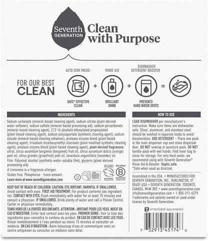 Seventh Generation Power Plus Dishwasher Detergent Packs Fresh Citrus scent for sparkling dishes Dishwasher tabs