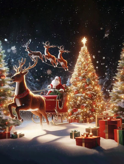 ULLiaN DIY 5D Christmas Diamond Painting, Full Drill Diamond Art Pictures for Adults, Night Santa Claus Crystal Rhinestone Embroidery Cross Stitch for Winter Home Wall Decor Gifts 12x16inch