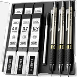 Metal Mechanical Pencil Set - 3PCS 0.7mm Art Mechanical Pencils & 360PCS HB Lead Refills & 3PCS Erasers & 9PCS Eraser Refills, Drawing Mechanical Pencils for Writing, Sketching-With Case