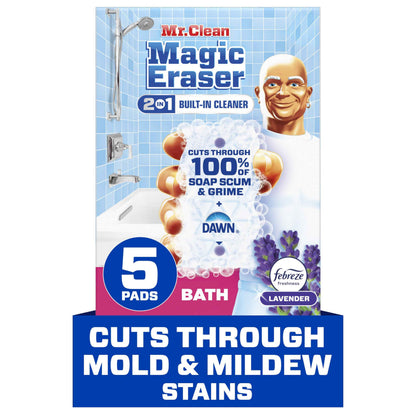 Mr. Clean Magic Eraser Sponge, Bathroom, Shower, Tub Cleaner, Soap Scum Remover, Bathroom Cleaning Supplies, Dawn Cleaning Power with Lavender Scent, Shower & Tub
