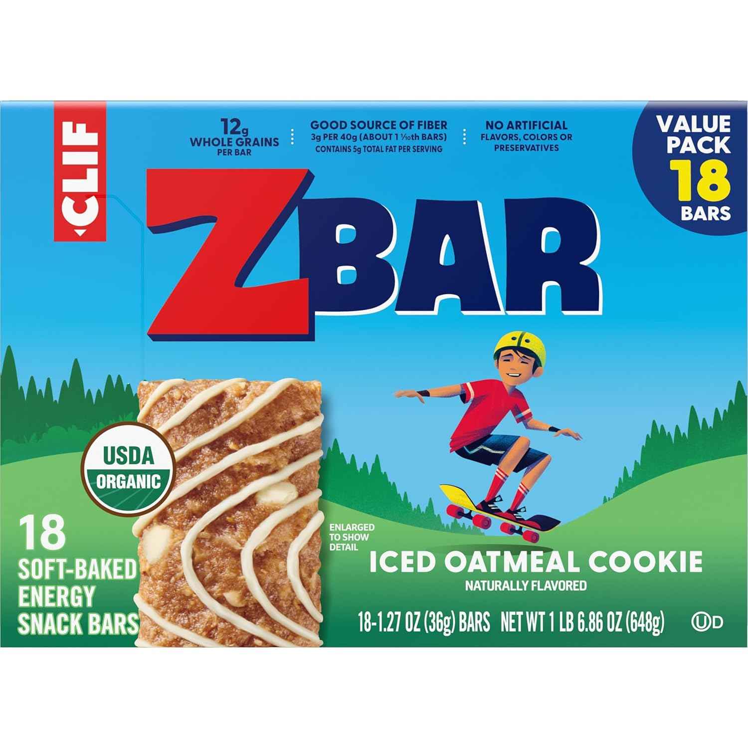 Zbar - Iced Oatmeal Cookie - Soft-Baked Energy Snack Bars - Non-GMO - 12g Whole Grains - USDA Organic Granola Bars - Snacks for Kids