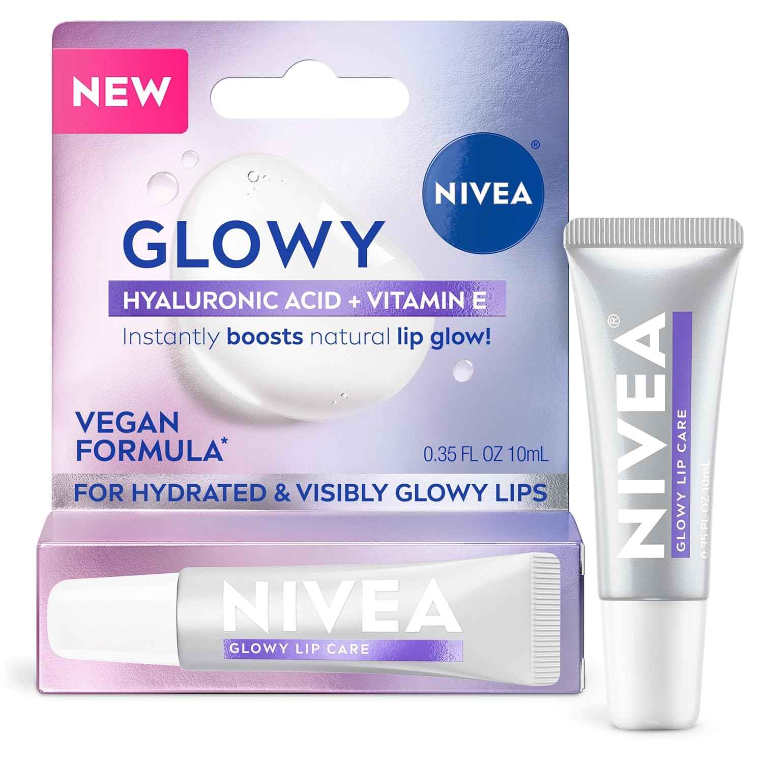 NIVEA Glowy Lips, Vegan Lip Balm with Hyaluronic Acid, Vitamin E, and Magnolia Extract, Moisturizing Lip Balm Instantly Boosts Natural Lip Glow, 0.35 Fl Oz Tube