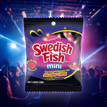 SWEDISH FISH Mini Glow Ups Strawberry-Watermelon Soft & Chewy Gummy Candy, Bulk Candy, 12-3.08 oz Bags
