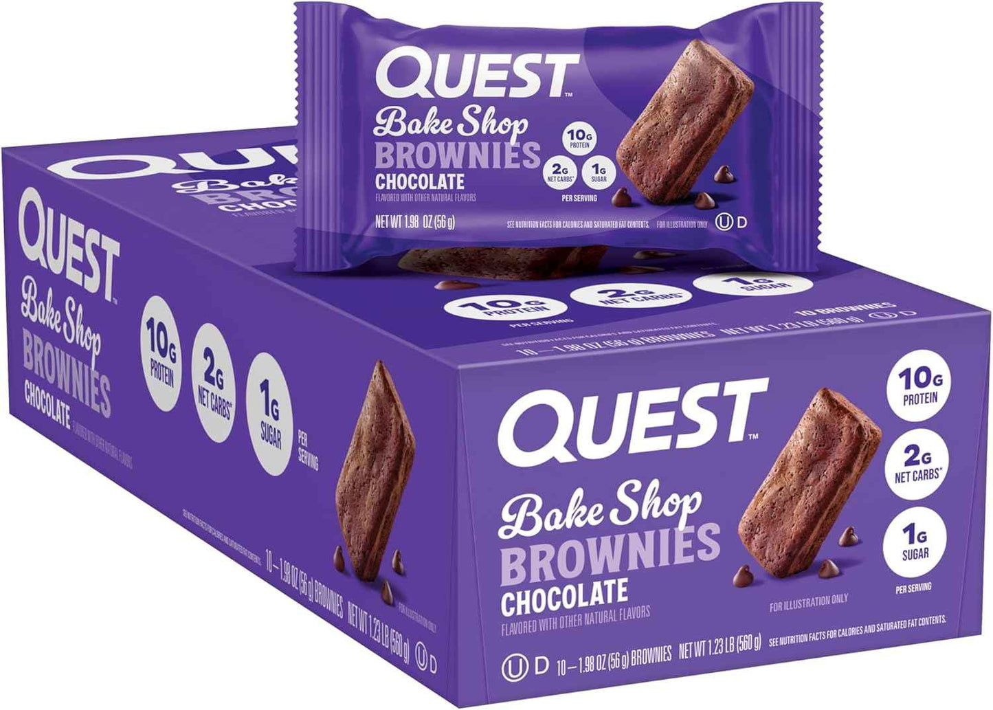 Quest Nutrition Bake Shop, Chocolate Brownies, 10g Protein, 2g Net Carbs, 1g Sugar, Protein Snack