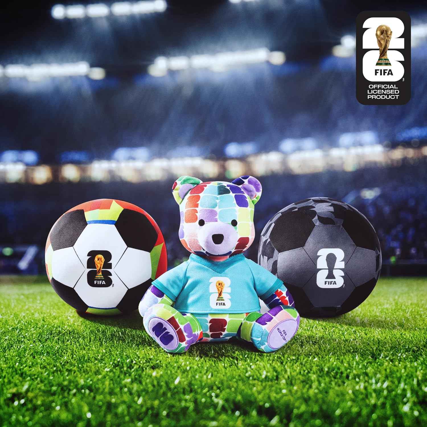 Jazwares FIFA World Cup 2026 10-Inch Colorful Bear Plush - Official 2026 World Cup Collectible with FIFA Trophy Logo Tee - Ages 3+