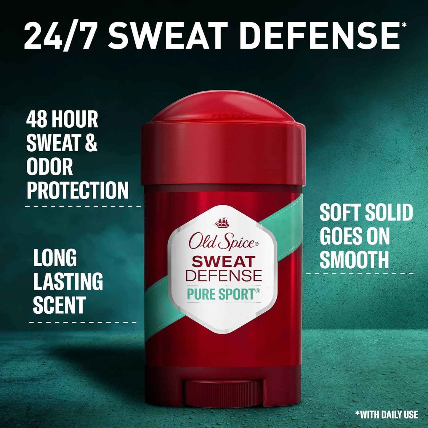 Old Spice Antiperspirant and Deodorant for Men, 24/7 Sweat and Odor Protection, Legendary Fragrance, Sweat Defense, Pure Sport Plus, 2.6 oz