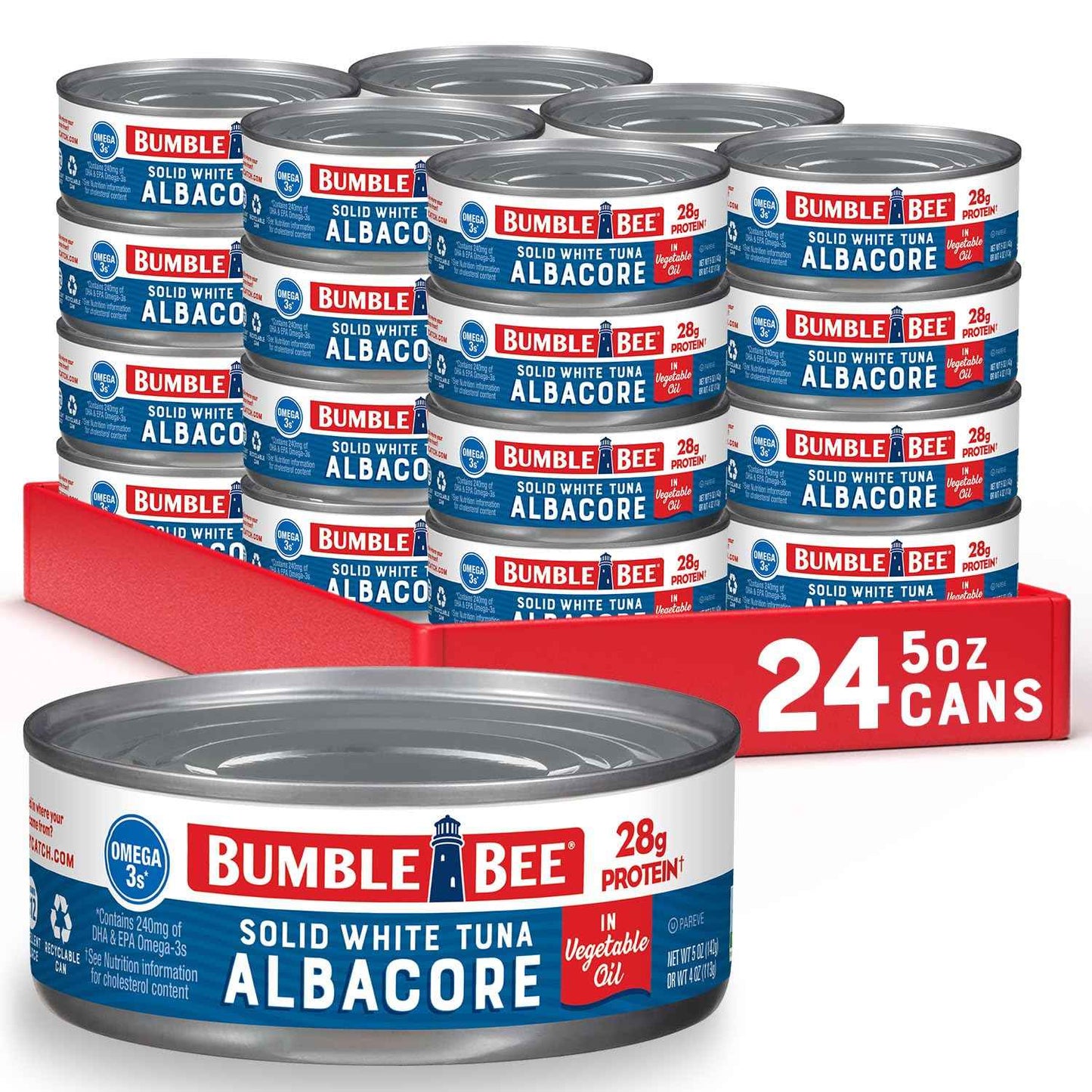 Bumble Bee Solid White Albacore Tuna, Can - Wild Caught Tuna - 29g Protein per Serving, High in Omega-3s - Non-GMO Project Verified, Gluten Free, Kosher