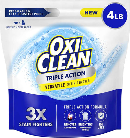 OxiClean Triple Action Versatile Stain Remover Powder, Use with Detergent, Removes Tough Stains like Grease, Blood and Grass, Brightens Colors and Whites, Chlorine Free
