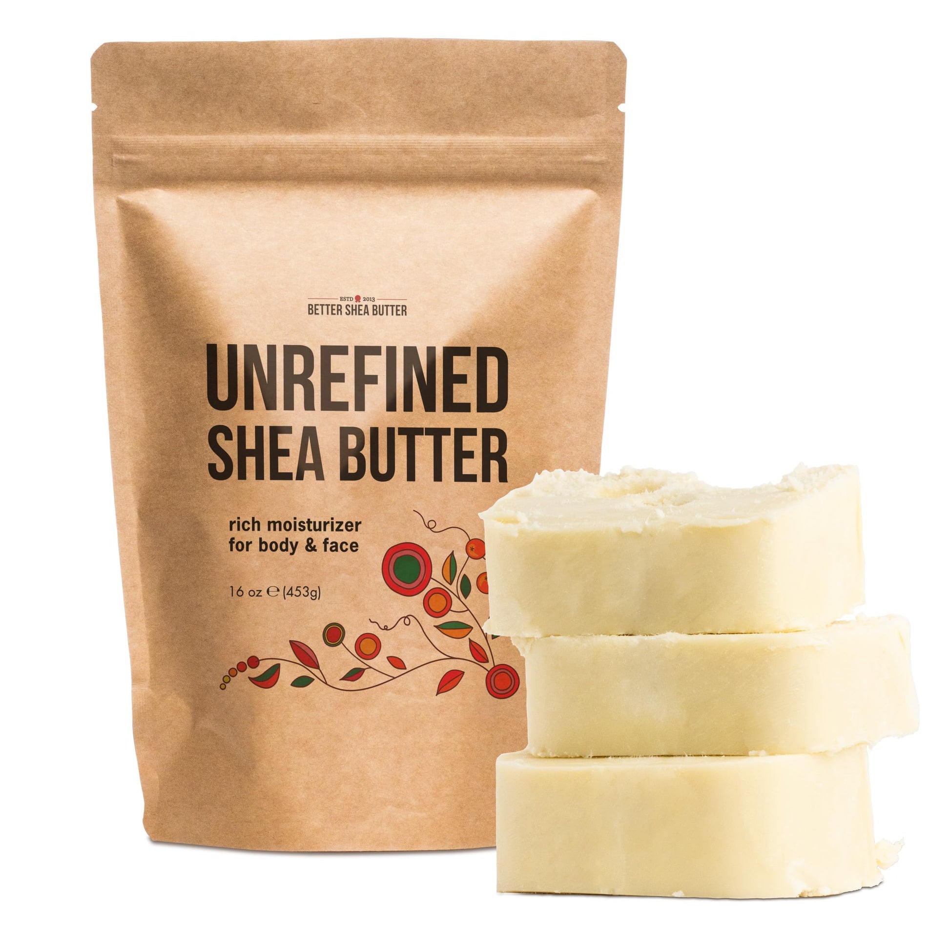 Raw Shea Butter - 100% Pure African Unrefined Shea Butter with Natural Smoky Scent | Moisturizer for Dry Skin &amp;amp; Hair, DIY Body Butter, Soap, Lip Balm - 1 lb Bar