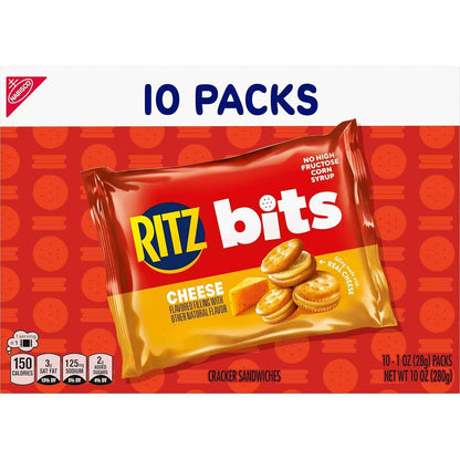 RITZ Bits Cheese Sandwich Crackers, Lunch Snacks, 10 Snack Packs