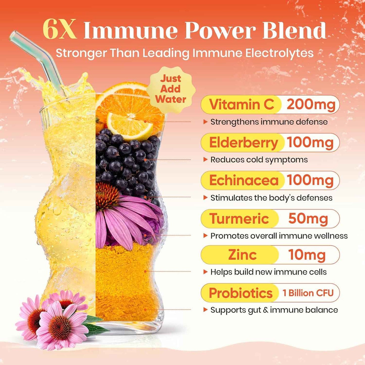 Venture Pal 2-in-1 Hydration + Immune Electrolytes Powder Packets with 7 Electrolytes & 6 Vitamins, Elderberry, Turmeric, Echinacea | Liquid Daily IV Drink Mix | Sugar Free | Keto Friendly, 16 Sticks
