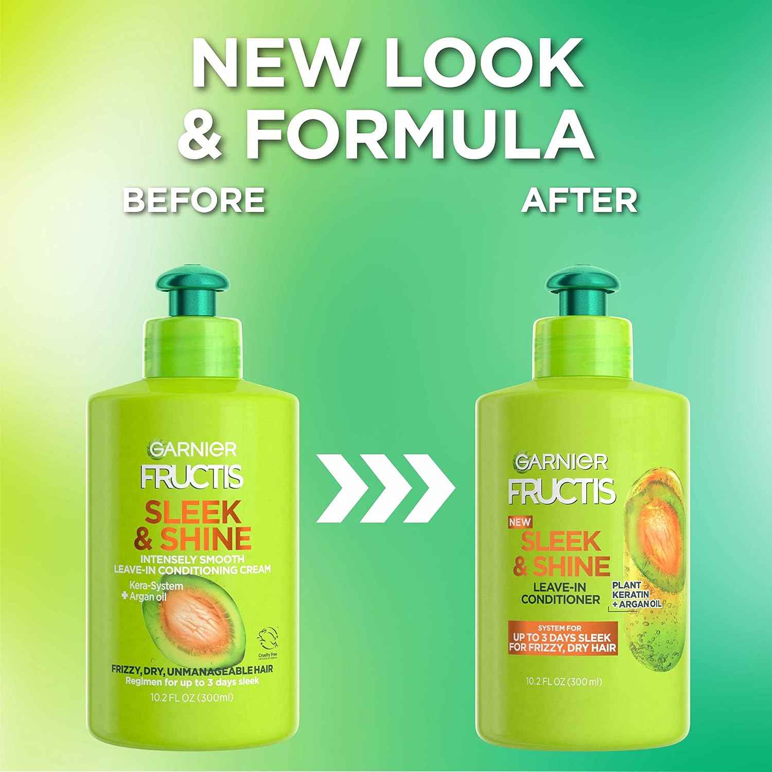 Garnier Fructis Sleek & Shine Leave-In Conditioning Cream for Frizzy, Dry Hair, Plant Keratin + Argan Oil, 10.2 Fl Oz