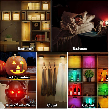 LED_Puck_Lights_with_Remote_Control,_Battery_Operated_Wireless_Closet_Light,_Under_Cabinet_Lighting_Stick_on_Tap_Push_Lights,_Color_Changing_Under_Counter_Light_for_Kitchen,_2_Pack/6_Pack_-_Black/White