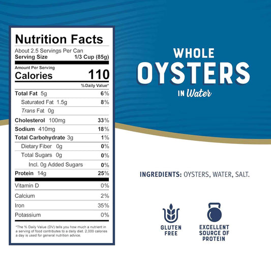 Bumble Bee Premium Select Canned Oysters, Can - Ready to Eat - 14g Protein per Serving - Gluten Free