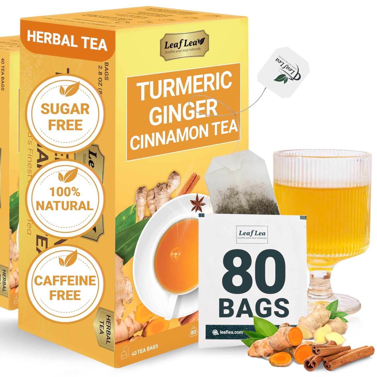 Turmeric Ginger Cinnamon Tea - 80 Tea Bags (Pack of 2)