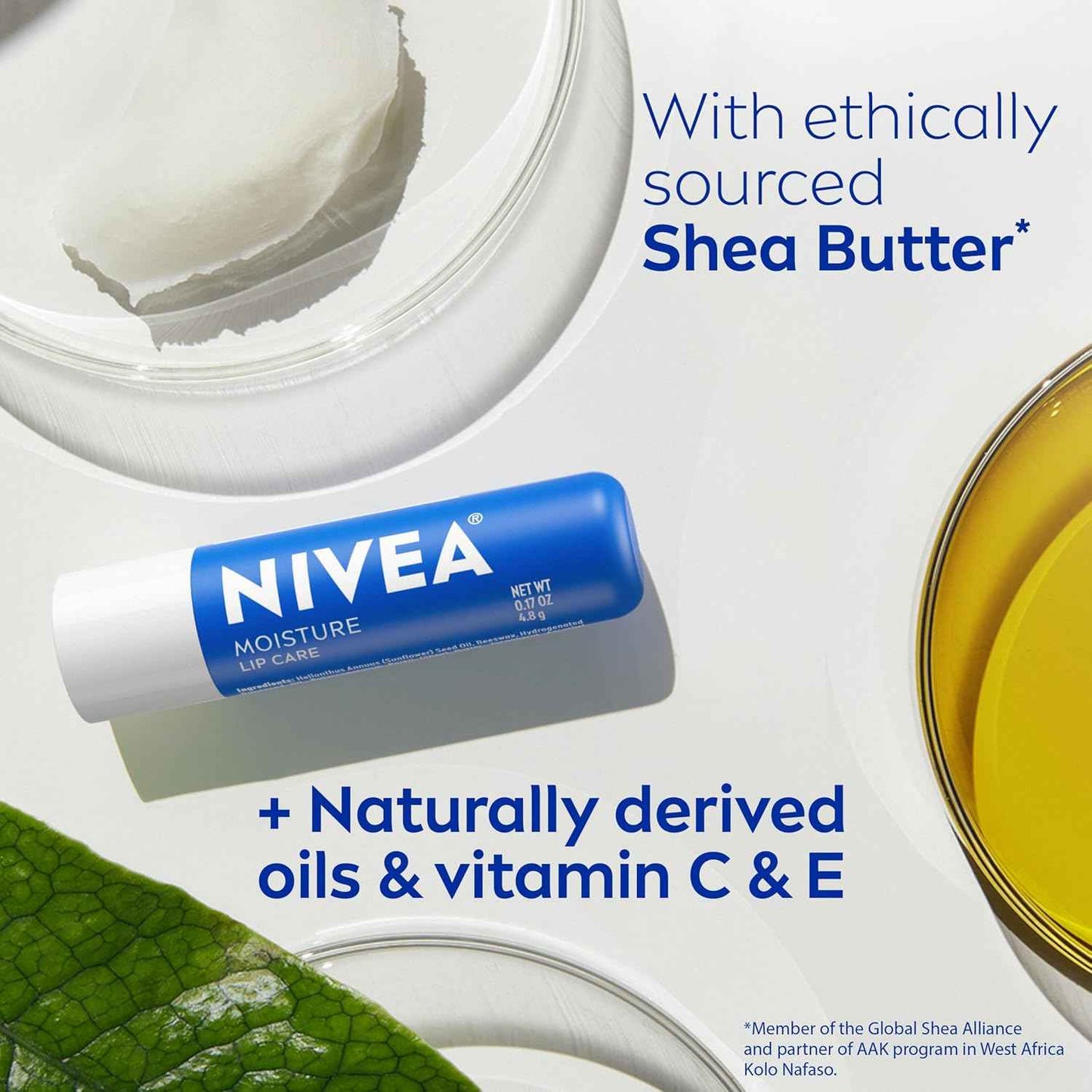 NIVEA Moisture Lip Care, Hydrating Lip Balm, Nourishing Oils and Vitamin C & E, 3-in-1 Moisture, Repair and Nourish, 0.17 Oz Stick