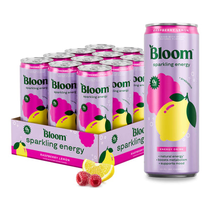 Bloom Nutrition Sparkling Energy Drink - Natural Caffeine, Zero Sugar, 180mg - Antioxidant-Rich with Green Coffee Bean, Green Tea Extract, Prebiotics
