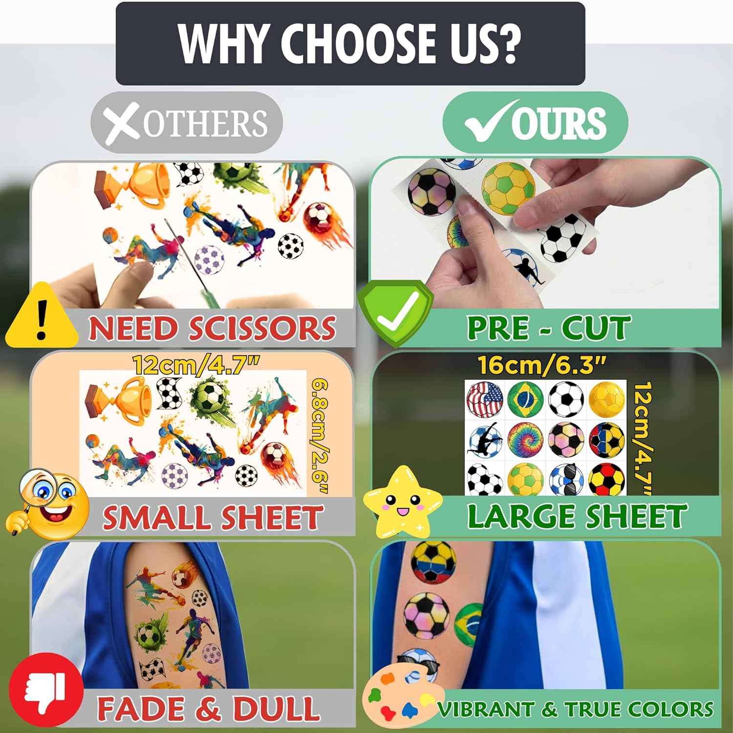 96PCS Soccers Temporary Tattoos Stickers - Sport Soccer Themed Birthday Party Favors Birthday Party Decorations Supplies Accessories Gift Idea For Kids Teen Boys Girls Classroom Prizes Rewards