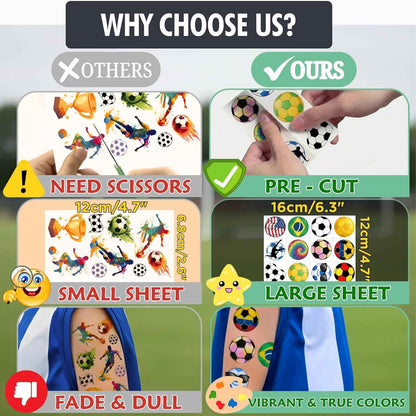 96PCS Soccers Temporary Tattoos Stickers - Sport Soccer Themed Birthday Party Favors Birthday Party Decorations Supplies Accessories Gift Idea For Kids Teen Boys Girls Classroom Prizes Rewards