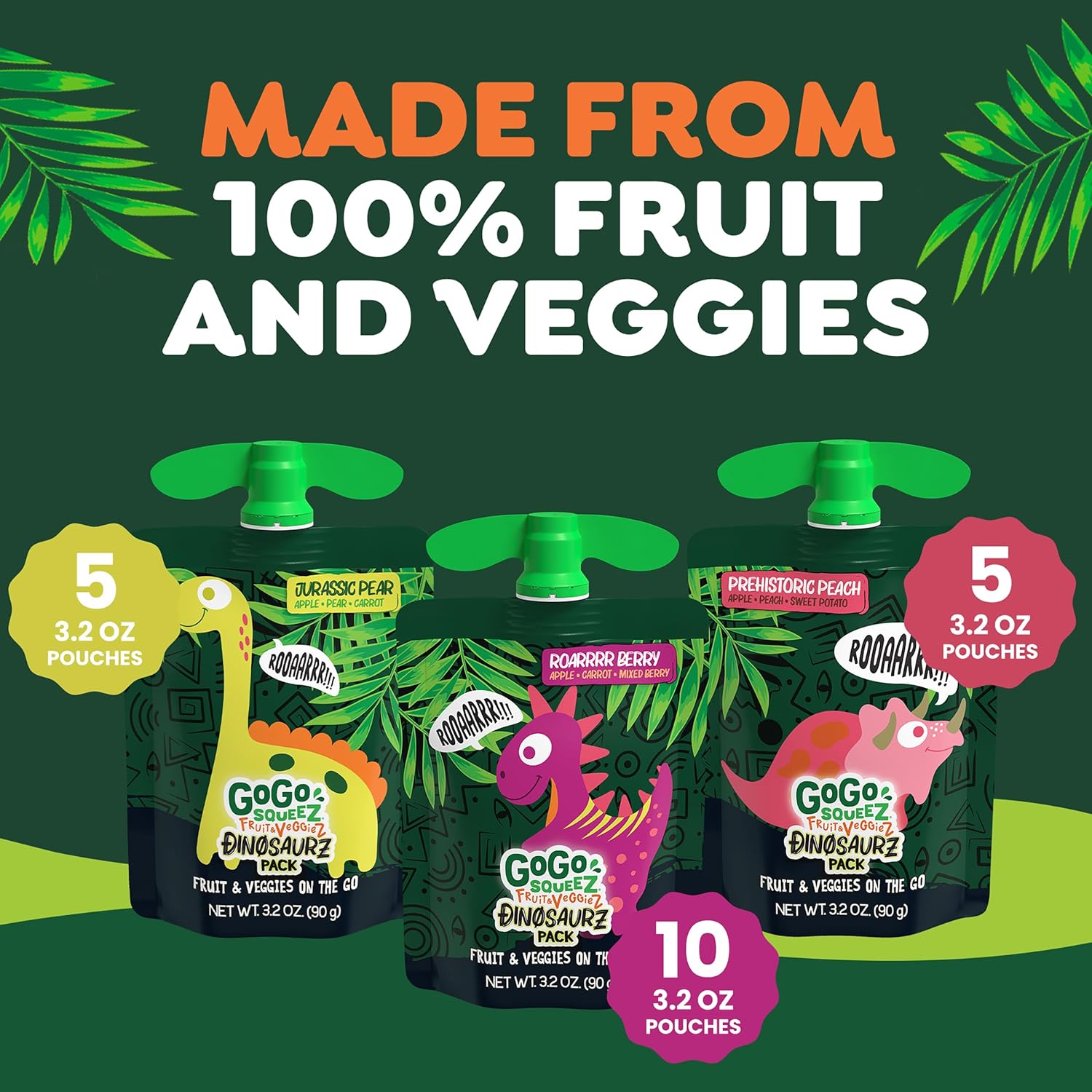 GoGo_squeeZ_Fruit_&_veggieZ_Applesauce_and_Puree_Variety_Pack,_Jurassic_Pear,_Roarrrr_Berry_&_Prehistoric_Peach,_3.2_oz_(Pack_of_20),_Unsweetened_Snacks_for_Kids,_BPA_Free_Pouches