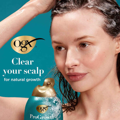 OGX ProGrowth + Peptide Clarifying Shampoo, Gentle Exfoliating Scalp Shampoo Supports Natural Hair Growth by Removing Scalp Build-Up, 1.5% Mandelic Acid, 13 fl. oz