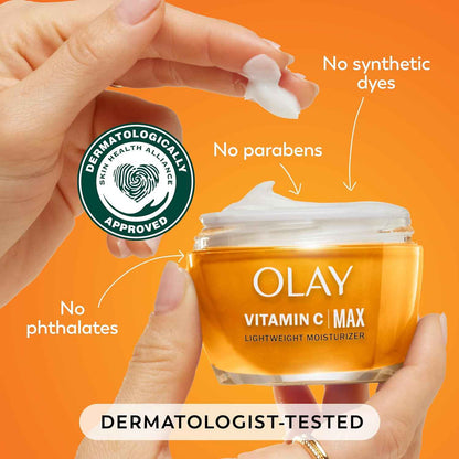Olay Vitamin C MAX Face Moisturizer, Brightening Cream for Women, Hydrating, Evens Tone, Dark Spot & Hyperpigmentation Reduction, Glowing Skin Care - Niaciniamide, Peptides