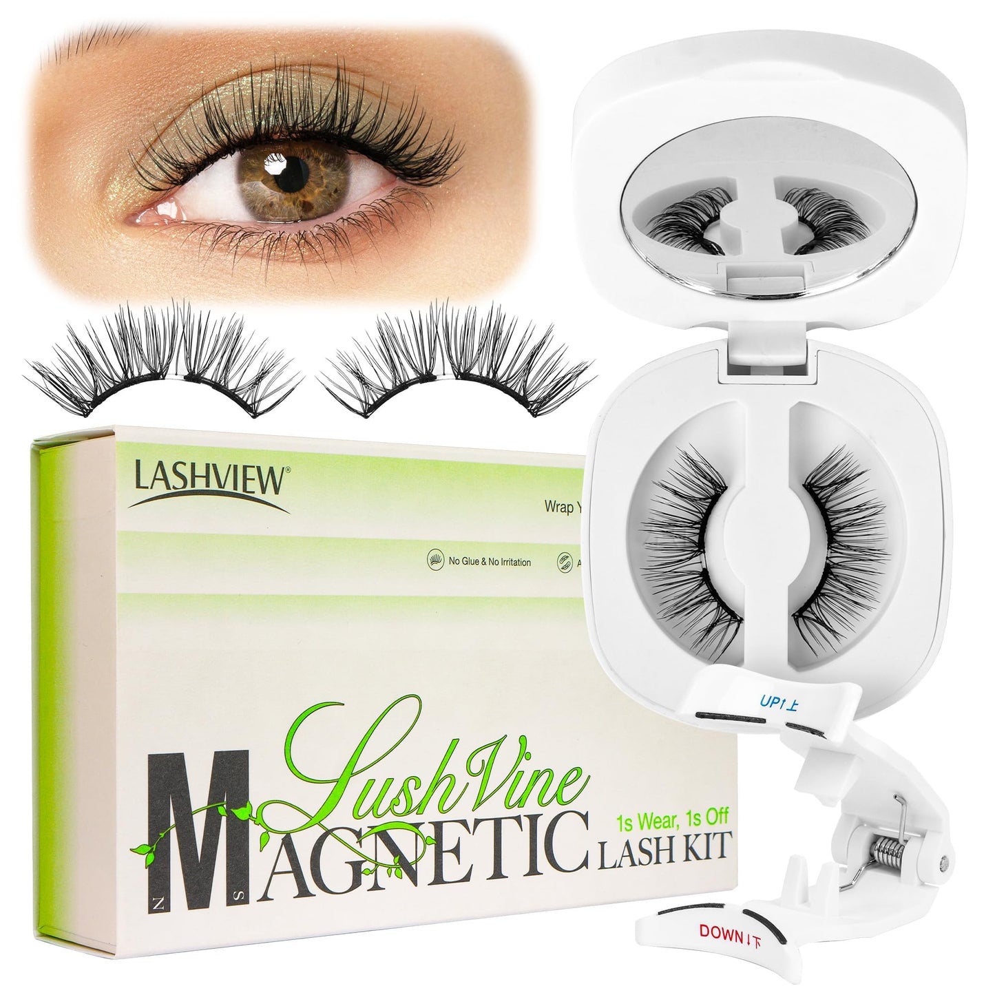 LASHVIEW Upgrade Magnetic Eyelashes Natural Look, Reusable Soft Magnetic Lashes Kit with Applicator, No Glue Needed, Windproof &amp;amp; Waterproof for All-Day Comfort (L14)