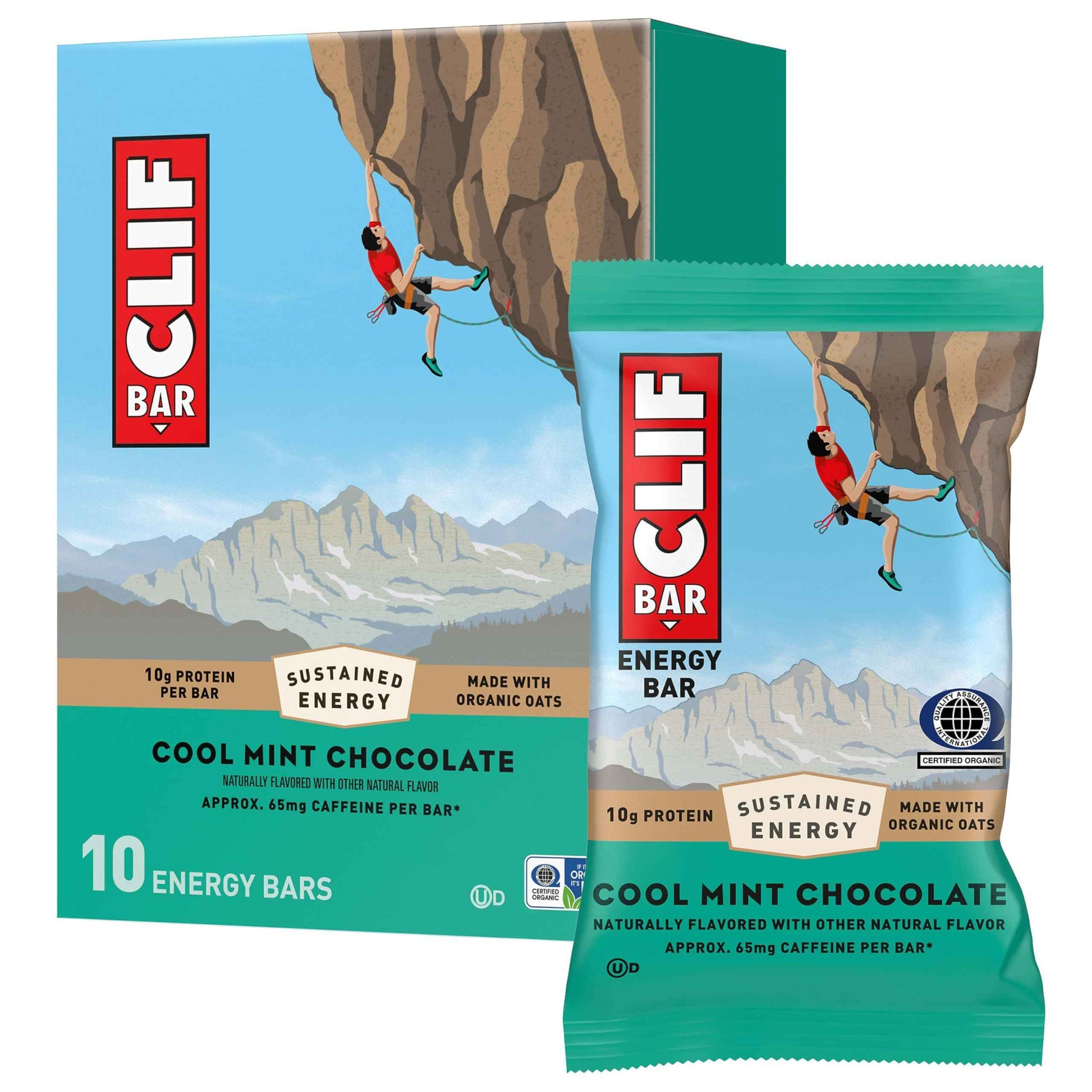 CLIF BAR - Energy Protein Bars - Cool Mint Chocolate with Caffeine - Made with Organic Oats - Energy Bars - Non-GMO