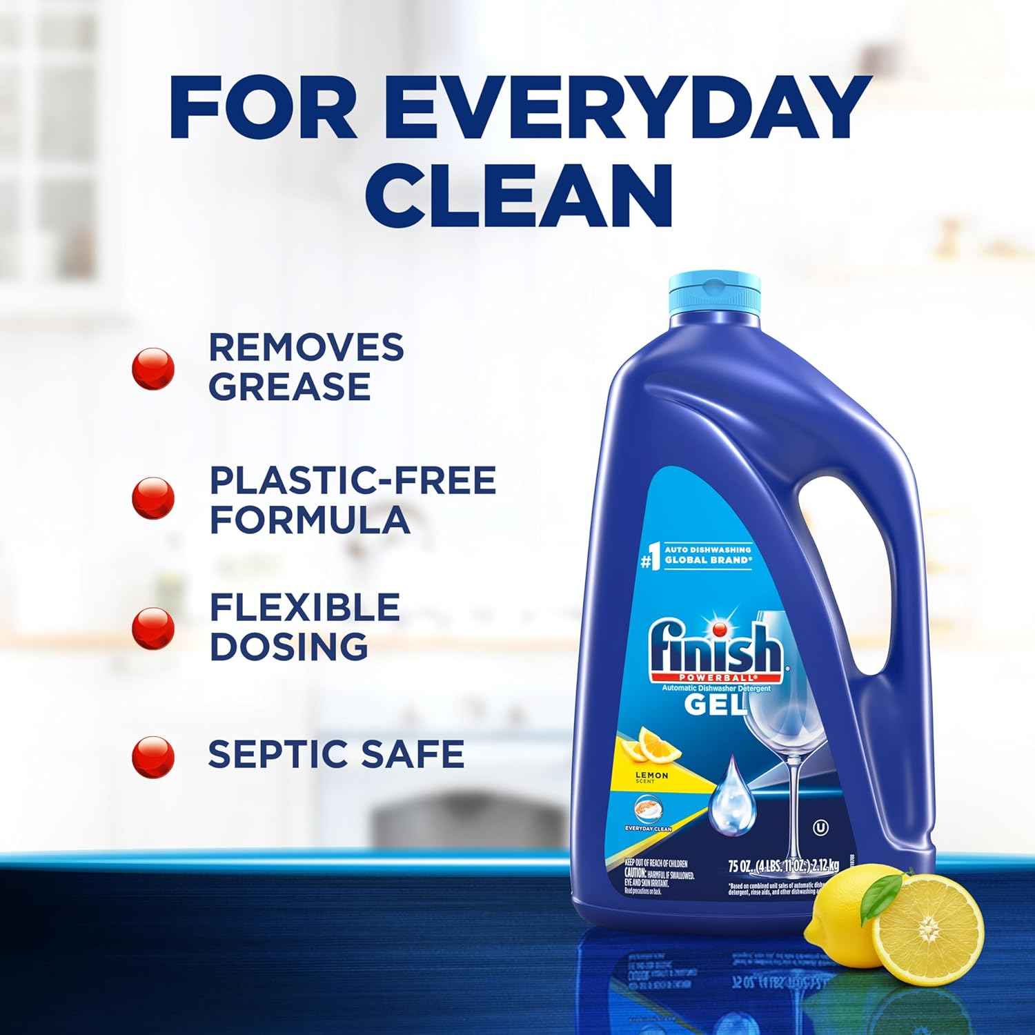 Finish Gel Liquid Dishwasher Detergent, Advanced Deep Cleaning Power Dish Soap, Fights Tough Stains, Dishwasher Soap, Plastic-Free & Septic Safe Dish Detergent