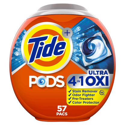 Tide 4-N-1 Ultra Oxi Pods Laundry Detergent Pacs, 32 Count, He Compatible, Built in Pre-Treater for Stains