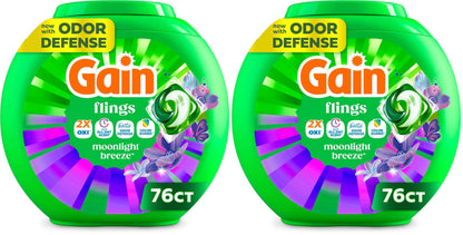 Gain Flings Liquid Washing Detergent Pacs with Odor Defense + Color Guard, Moonlight Breeze Scent, 4-In-1 Liquid Laundry Detergent Pods, Clean & Fresh