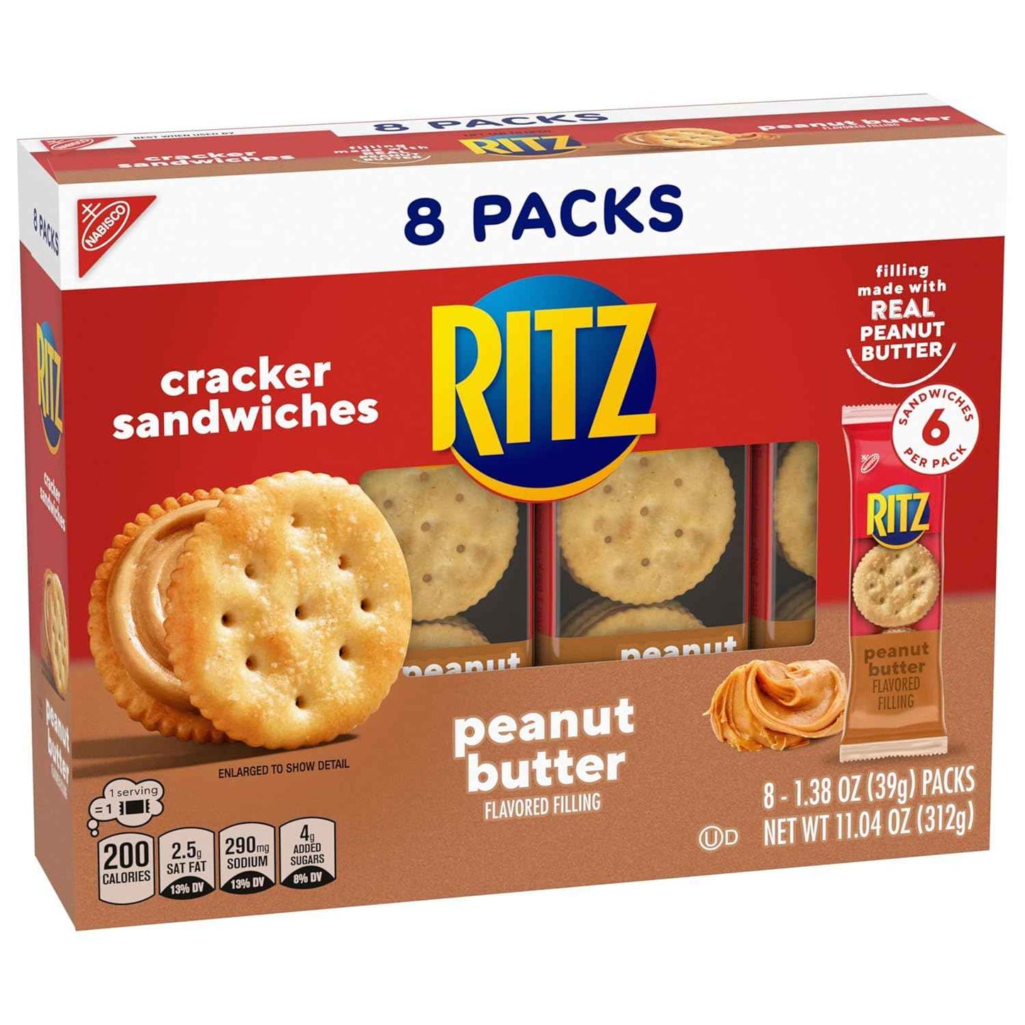 RITZ Peanut Butter and Cheese Sandwich Crackers Variety Pack, Lunch Snacks, 32 Snack Packs (6 Crackers Per Pack)
