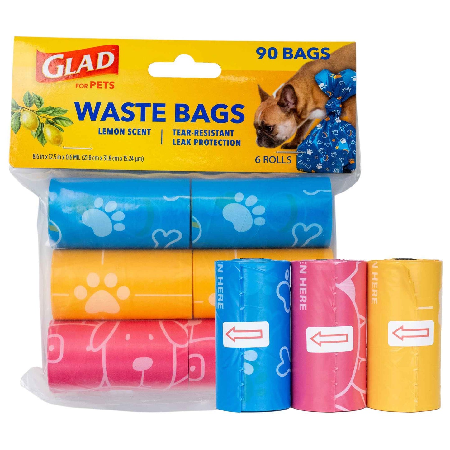 Glad for Pets Extra Large Scented Dog Poop Bags, Heavy Duty Tear-Resistant Pet Waste Pickup Bags, Easy-Tie Handles for Walking, Camping, Travel