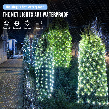 JMEXSUSS_Outdoor_Net_Lights_Waterproof,_12ft_x_5ft_with_8_Modes_Remoter,_360_LED_Plug_in_Net_Lights_for_for_Bush_Patio_Christmas_Tree_Decor_(Clear_Wire,_White)