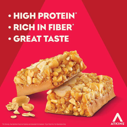 Atkins High Protein Bar, High Fiber Snack , 16g Protein, 1g Sugar, 4g Net Carb, Protein Snack