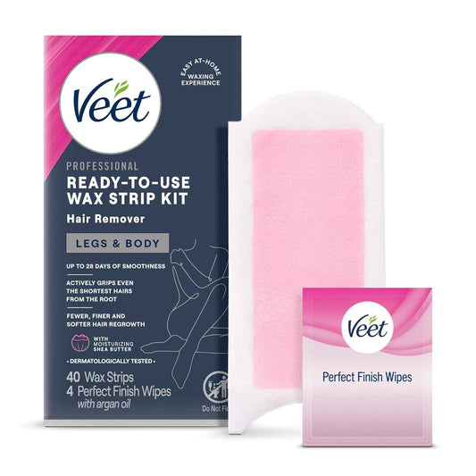 VEET Ready-To-Use Waxing Kit For Women, Wax Strips For Body Hair Removal, Wax Kit For Legs and Body, Personal Care Product, Hair Remover