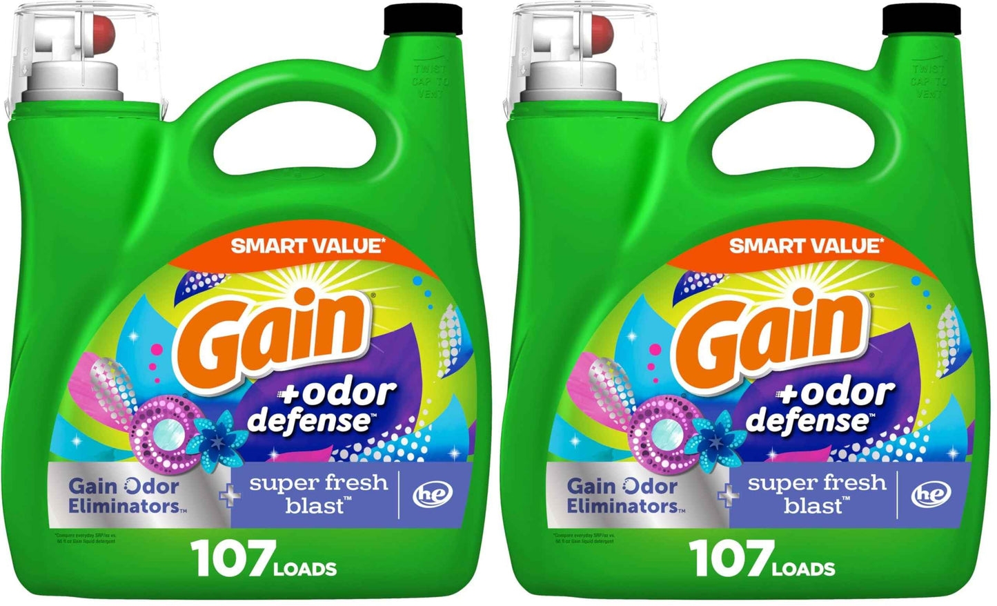Gain Odor Defense Liquid Laundry Detergent, Super Fresh Blast Scent, 2 in 1, Laundry Detergent Liquid Soap, HE compatible