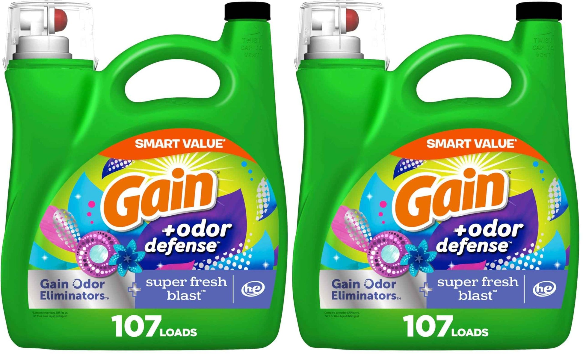Gain Odor Defense Liquid Laundry Detergent, Super Fresh Blast Scent, 2 in 1, Laundry Detergent Liquid Soap, HE compatible