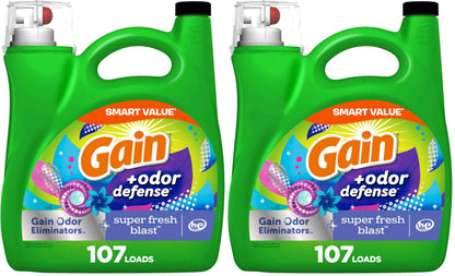 Gain Odor Defense Liquid Laundry Detergent, Super Fresh Blast Scent, 2 in 1, Laundry Detergent Liquid Soap, HE compatible