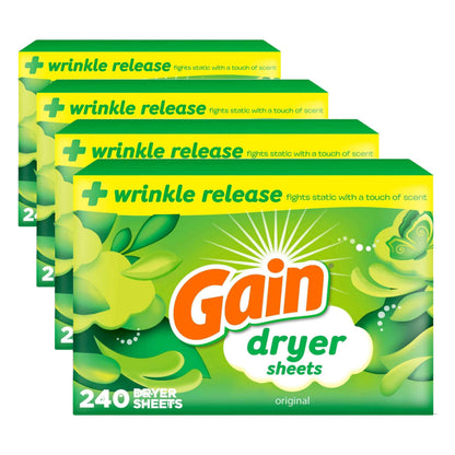 Gain dryer sheets Plus Wrinkle Release, Original Scent, Fights static with a touch of scent, laundry sheets