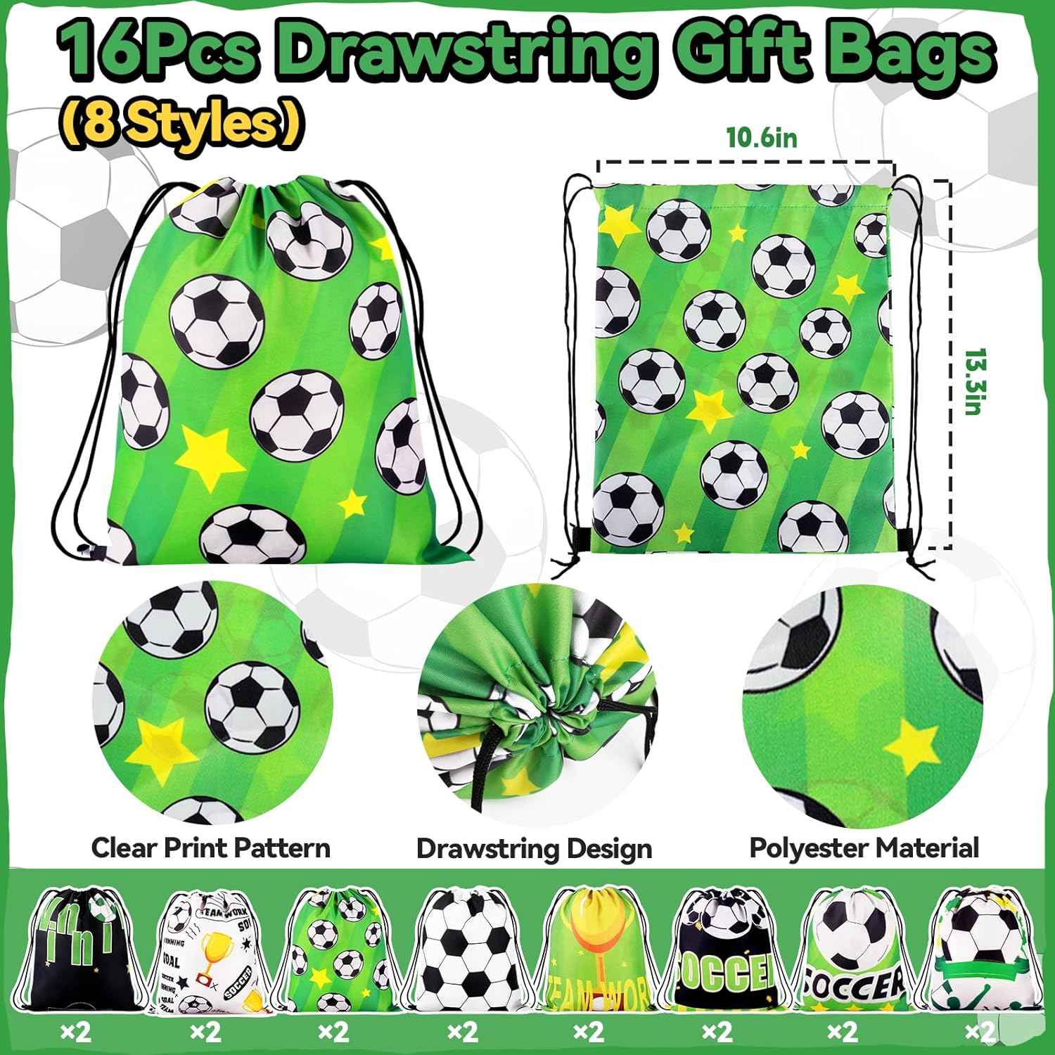 Miucat 98Pcs Soccer Party Favors, Soccer Goodie Bags with Silicone Bracelet Soccer Whistles Stickers Drawstring Bags Gift Snack Bag for Soccer Party Decorations Party Supplies